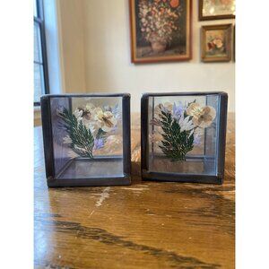Boho Pressed Flower Stained Glass Candle Votives Set Of 2